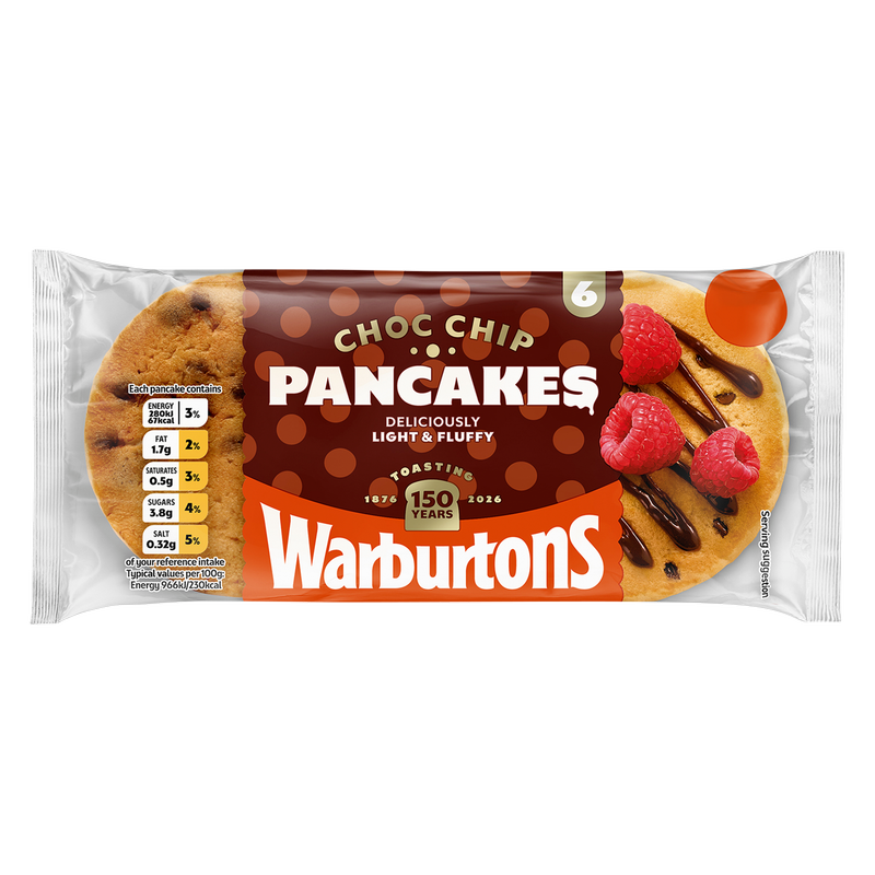 Warburtons 6 Choc Chip Pancakes, 6pcs
