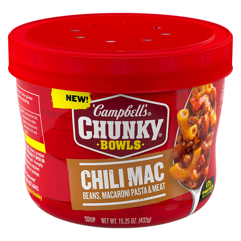 Campbell’s Chunky Soup, Chili Mac Soup, 15.25 oz Microwavable Bowl