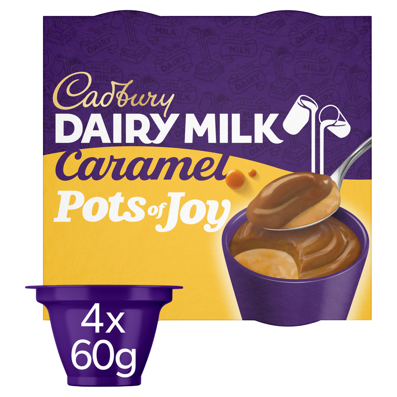Cadbury Dairy Milk Pots Of Joy Caramel Chocolate Dessert, 4 x 60g