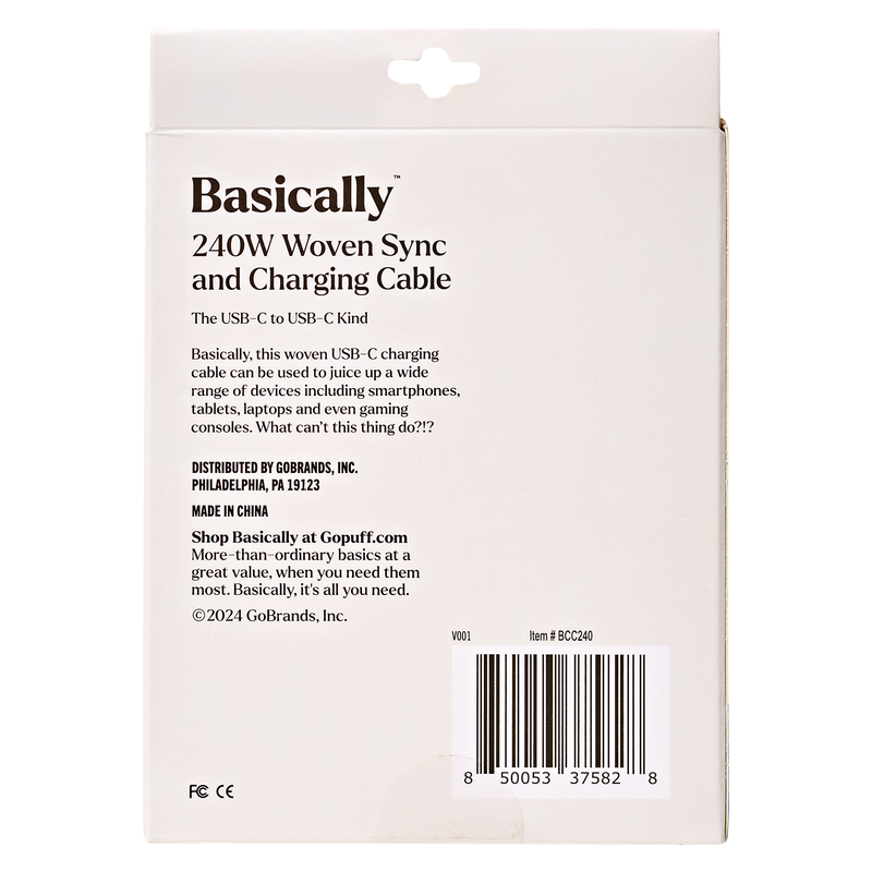 Basically 240W USB-C Woven Charge Cable (6ft)