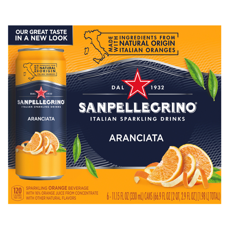 San Pellegrino Italian Sparkling Drink Aranciata Orange 330ml 6pk Cans