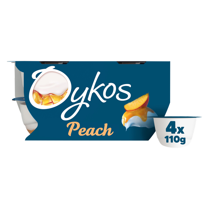 Oykos Peach Greek Style Yogurt, 4 x 110g
