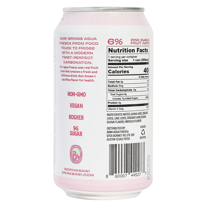 Bawi Pink Guava Agua Fresca 12oz Can