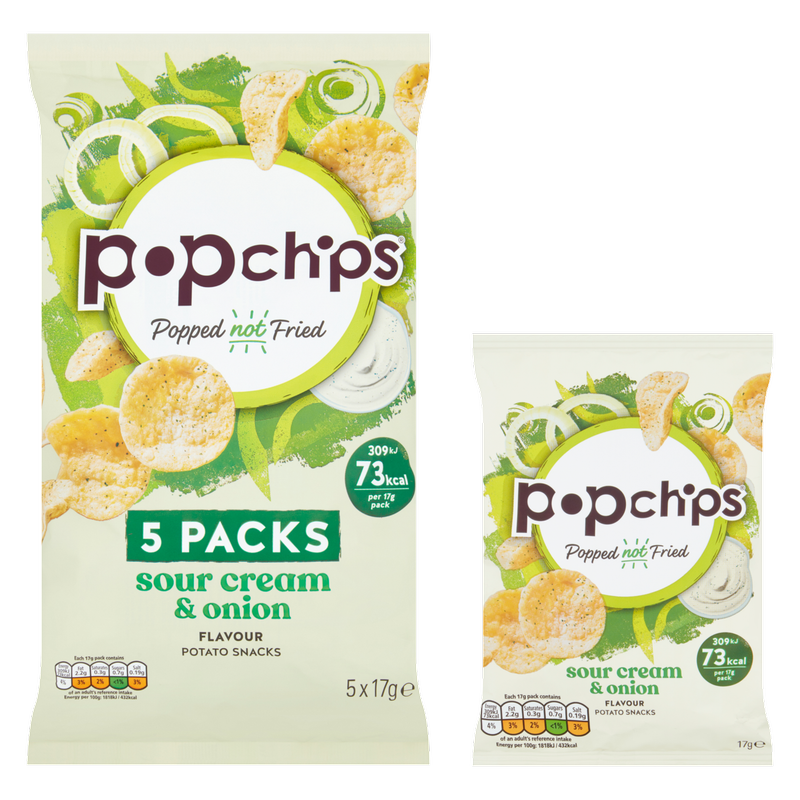 Popchips Sour Cream & Onion, 5 x 17g