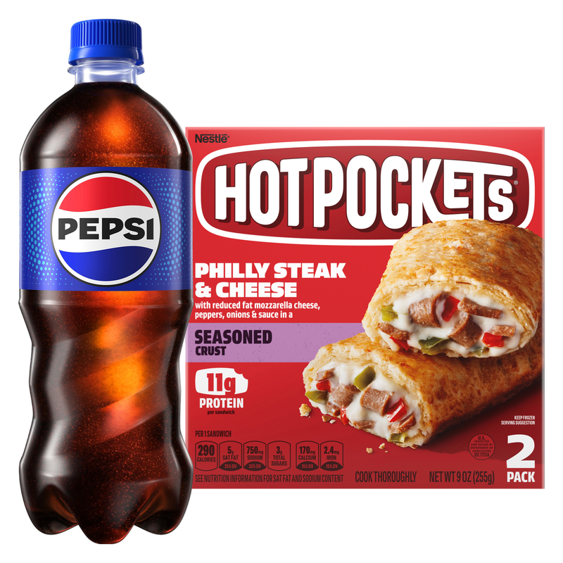 Hot Pockets Frozen Seasoned Crust Angus Beef Philly Steak & Cheese 2ct 9oz & Pepsi 20oz Btl