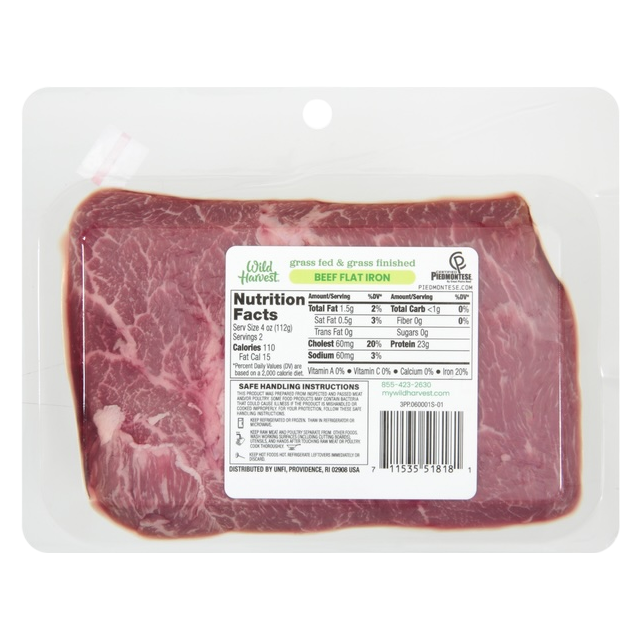 Wild Harvest Frozen Grass Fed Flat Iron Steak - 8oz