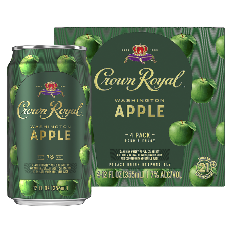 Crown Royal Washington Apple Canadian Whisky Cocktail, 4-PACK (4 x 12 oz) 7% ABV