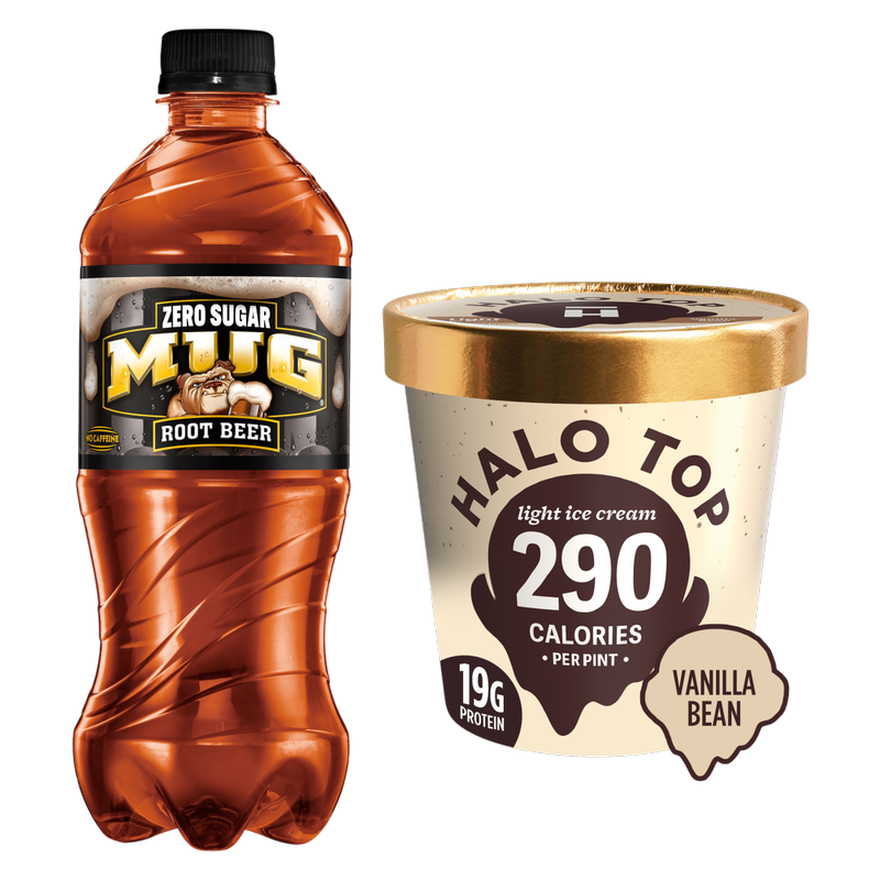 Mug Zero Sugar Soda Root Beer 20oz & Halo Top Vanilla Bean Ice Cream Pint 