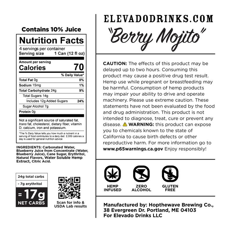 Elevado THC 5mg Berry Mojito Cocktail 4pk 12oz Can