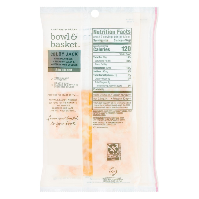 Bowl & Basket Thin Sliced Colby Jack Cheese - 7.6 oz / 20ct