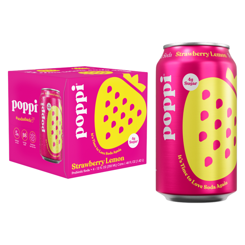 Poppi Prebiotic Soda Strawberry Lemon 4pk 12oz Can