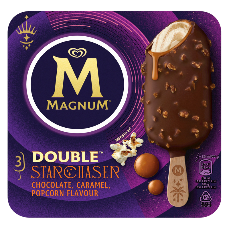 Magnum Star Chaser Chocolate Caramel & Popcorn, 3 x 85ml