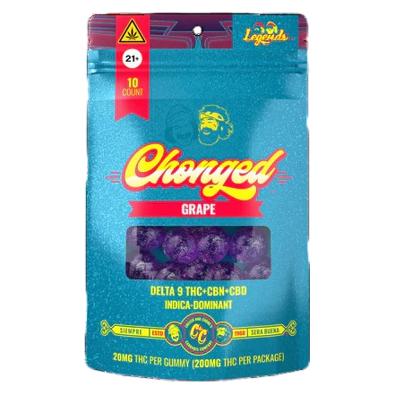 Cheech and Chong's CHONGED Grape Legends Gummies, 20 mg THC, 5 mg CBN, 5 mg CBD, 10ct