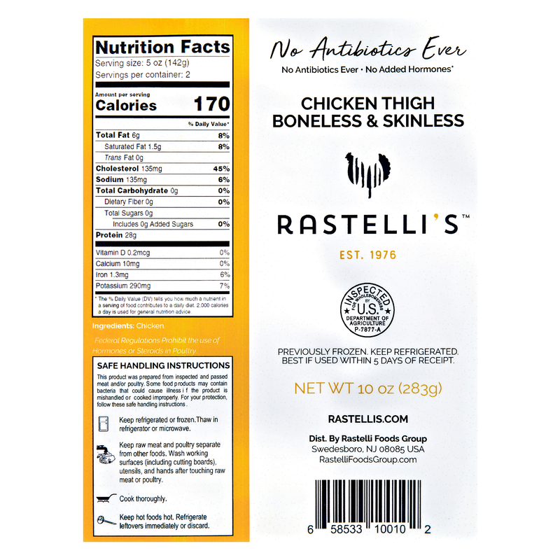 Rastelli's Fresh Antibiotic Free Boneless Skinless Chicken Thighs - Two 5oz Each