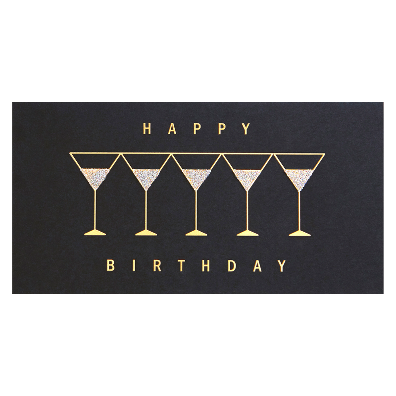 NIQUEA.D "Row of Martinis on Black" Birthday Card 5x7"