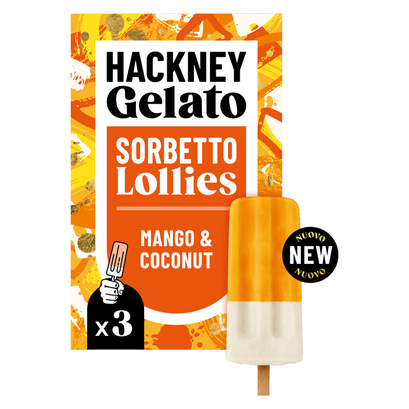 Hackney Gelato Mango & Coconut Sorbetto Lollies, 3 x 70ml