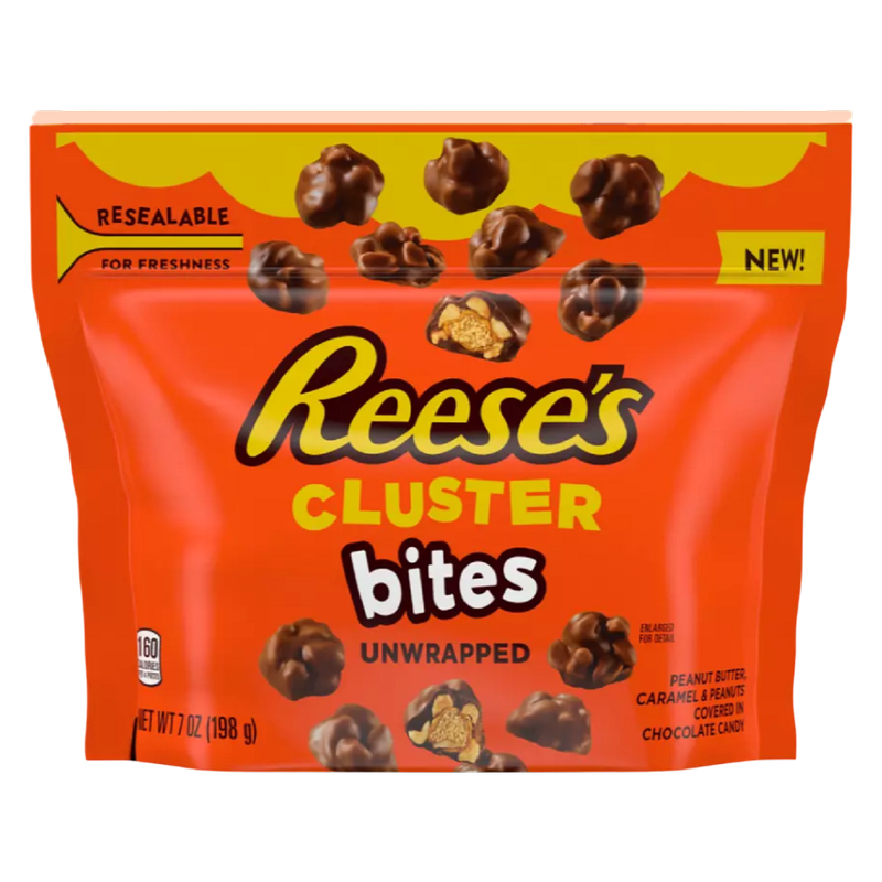 REESE'S Unwrapped Cluster Bites Pouch (Peanut Butter, Caramel & Peanuts Covered In Chocolate), 7 oz