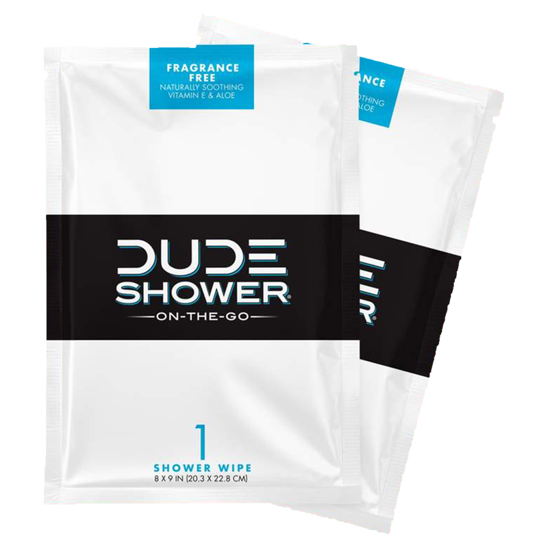 DUDE Shower On the Go Body Wipes Travel Singles Fragrance-Free with Aloe and Vitamin E 10ct