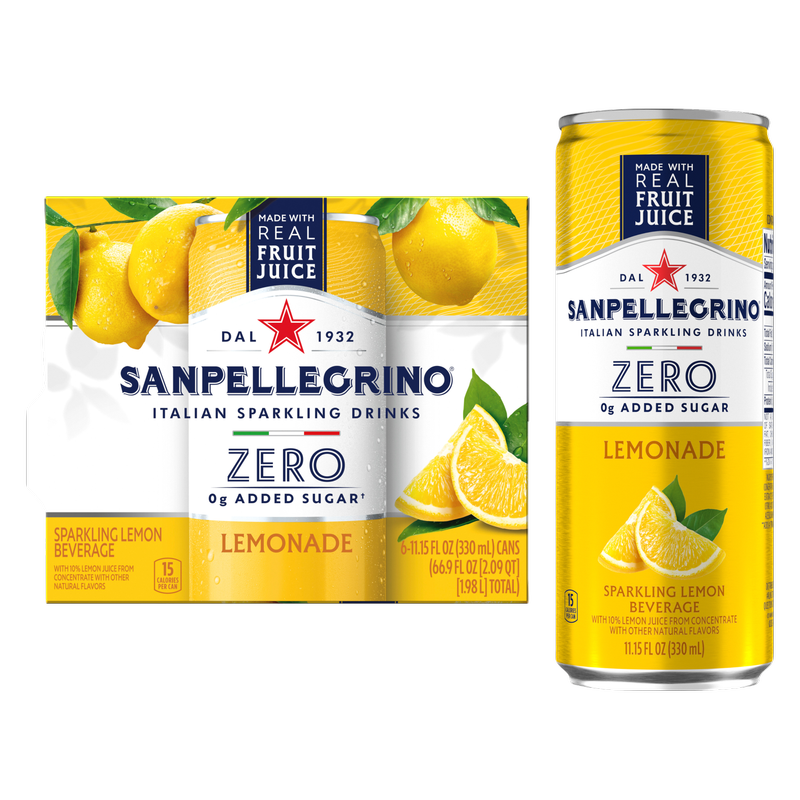 San Pellegrino Zero Sugar Lemonade Italian Sparkling Drink 6pk 11.15oz Btl