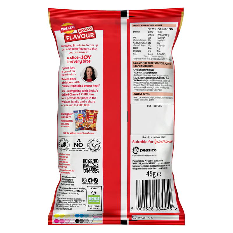 Walkers Salt & Pepper Chicken Crisps, 45g