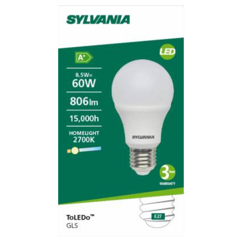 Sylvania Small Screw Warm White LED Light Bulb 8.5W 806LM, 1pcs