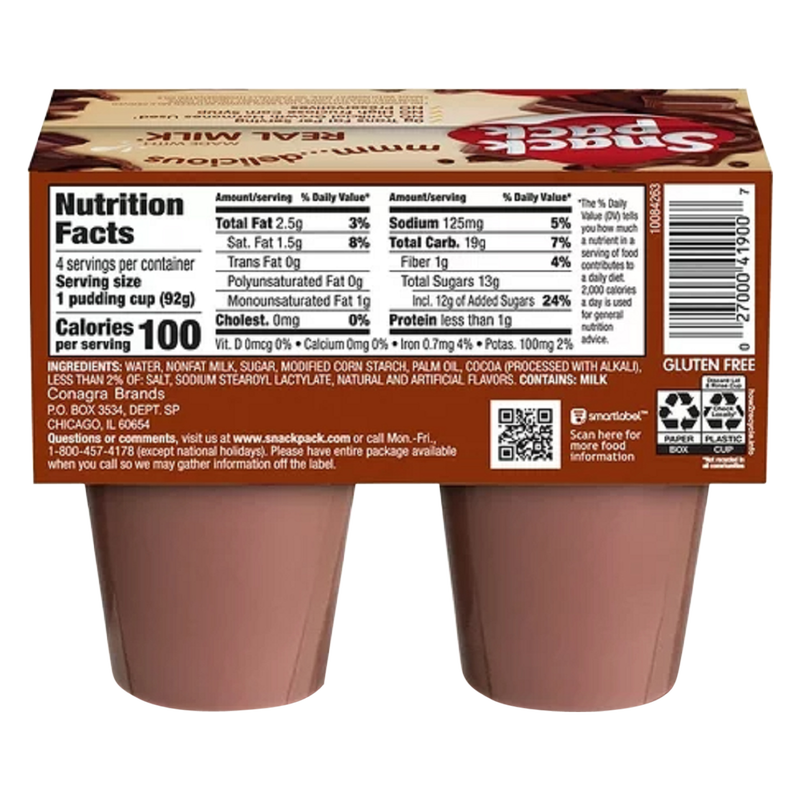 Snack Pack Chocolate Pudding - 4ct/12oz