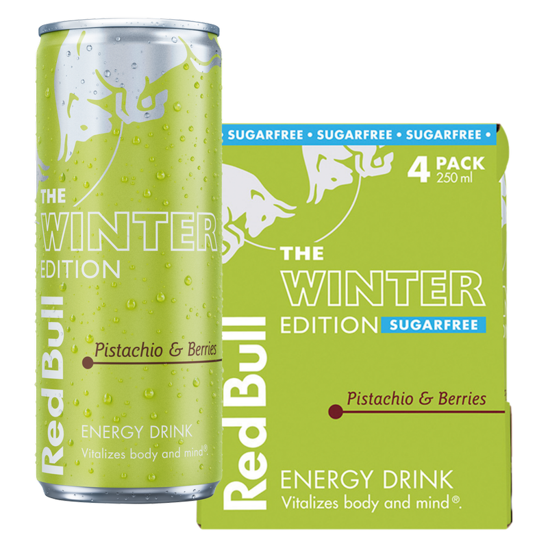 Red Bull Energy Drink Winter Edition Sugar Free Pistachio & Berries, 4 x 250ml