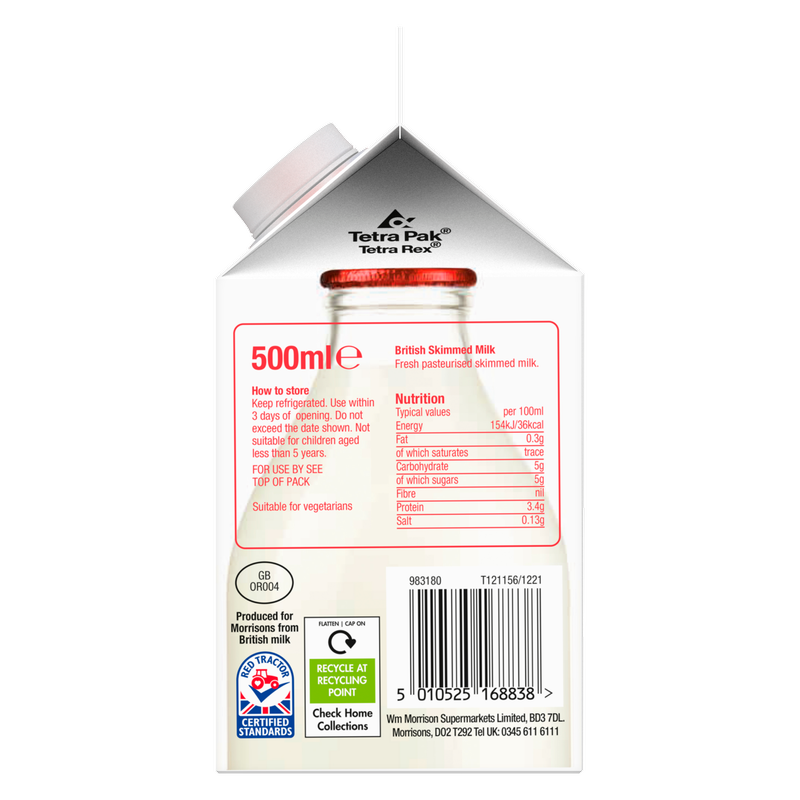 Morrisons Fresh British Skimmed Milk, 500ml