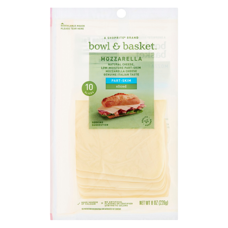 Bowl & Basket Sliced Part-Skim Mozzarella Natural Cheese - 8oz / 10ct