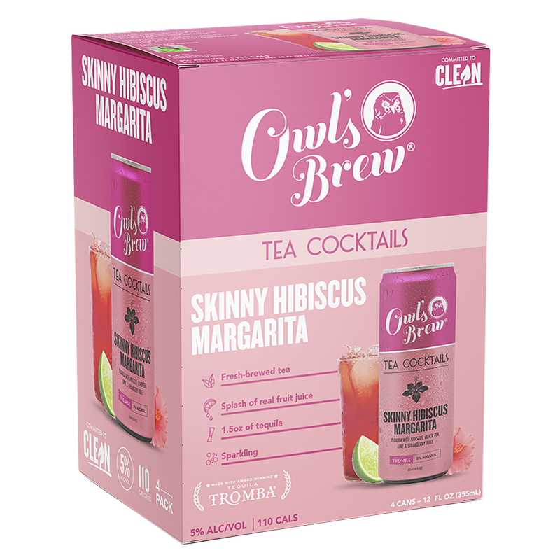 Owl's Brew Tea Cocktails- Skinny Hibiscus Margarita 4pk 12oz Can 5% ABV