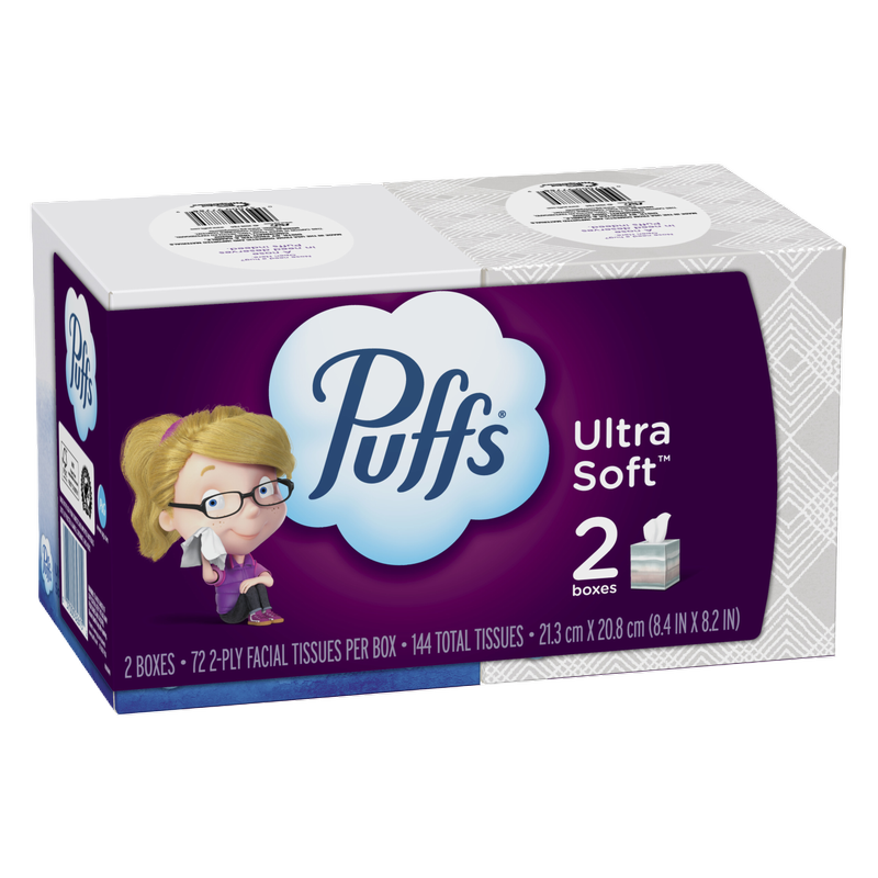 Puffs Ultra Soft Facial Tissues, 2x72 Count, Cube