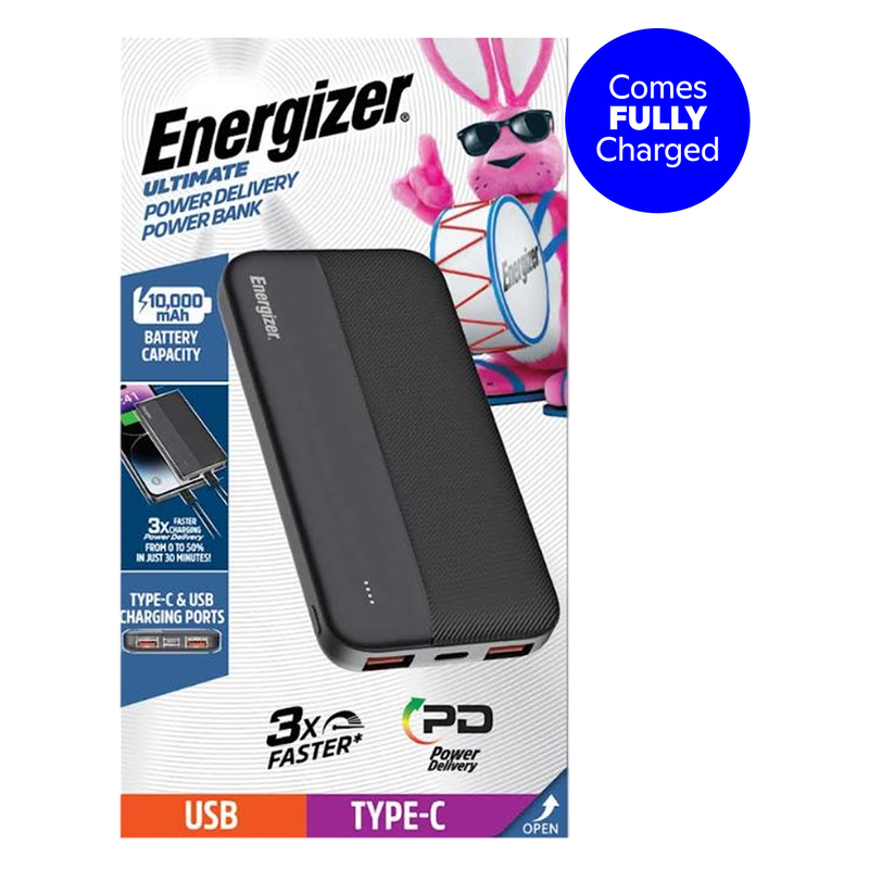 Energizer 10,000mAh Dual PD USB and 1 Type-C Powerbank