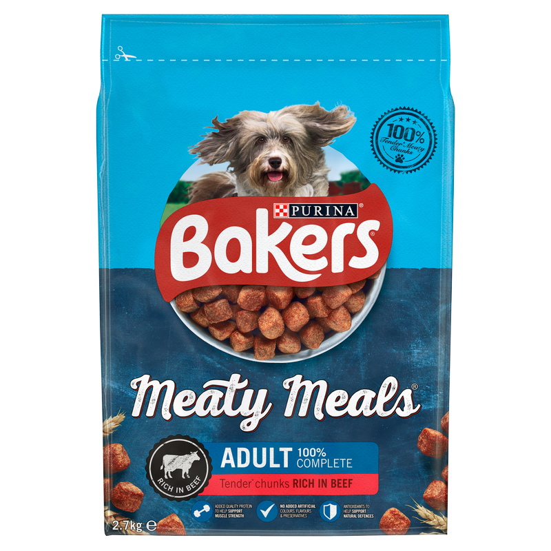 Bakers Meaty Meals Adult Dry Dog Food Beef, 2.7kg