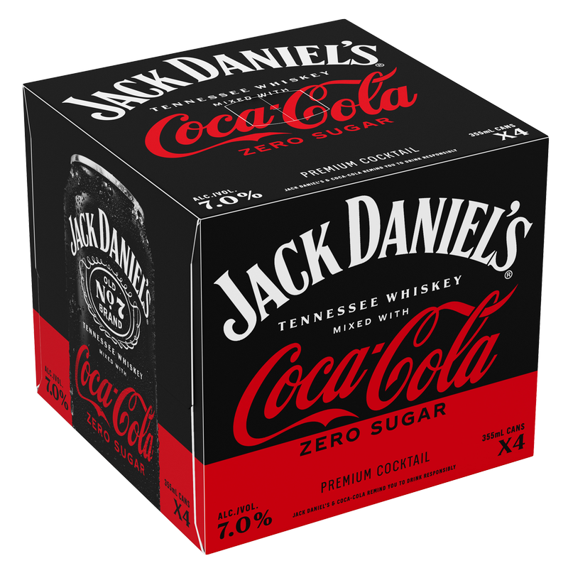 Jack Daniel's & Coke Zero 4pk 355ml Can 7% ABV