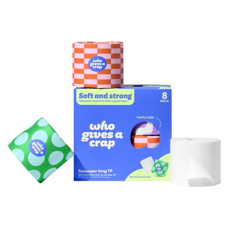 Who Gives a Crap 100% Recycled Double Length Toilet Paper Rolls 4ct