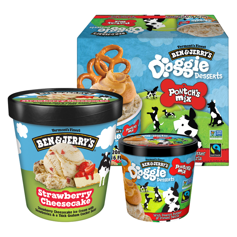 Ben & Jerry's Doggie Desserts Peanut Butter & Pretzel 4ct + Strawberry Cheesecake Ice Cream Bundle