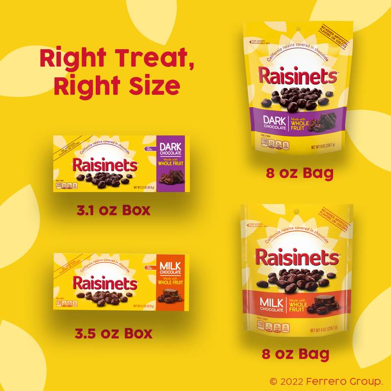 Raisinets Milk-Chocolate-Covered California Raisins, Movie Theater Candy Box, 3.1 oz
