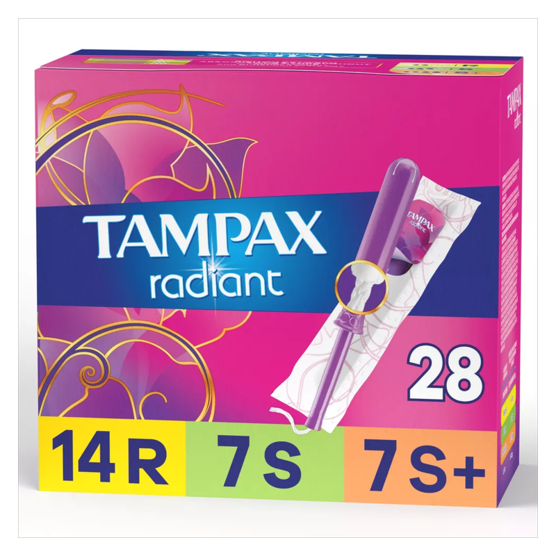 Tampax Radiant Unscented Tampons Trio Pack Regular/Super/Super Plus Absorbency 28 Ct