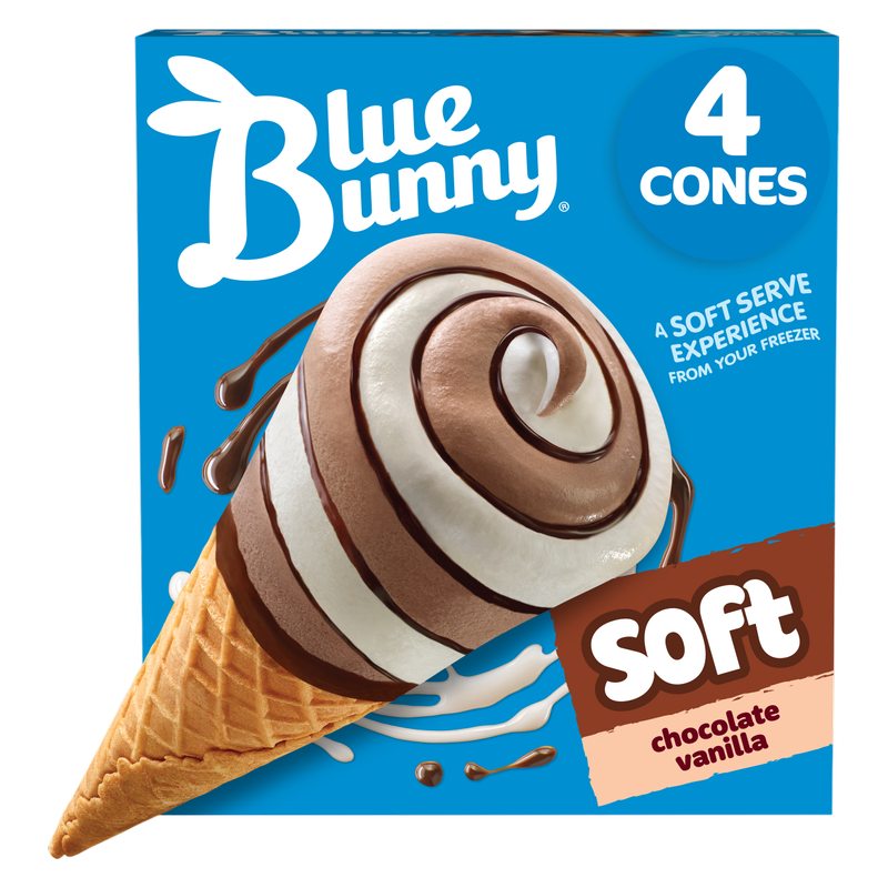 Blue Bunny Chocolate Vanilla Soft Twist Cones 4ct