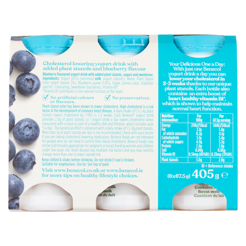 Benecol Blueberry Yogurt Drink, 6 x 67.5g