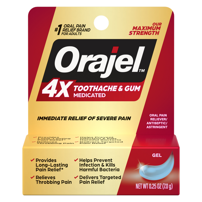 Orajel 4X Medicated Oral Pain Gel for Toothache & Gum Pain, 0.25 oz