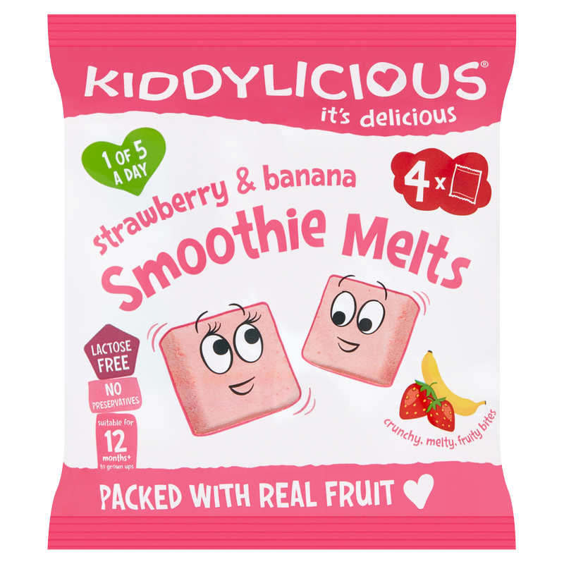 Kiddylicious Strawberry & Banana Smoothie Melts, 12m+, 4 x 6g