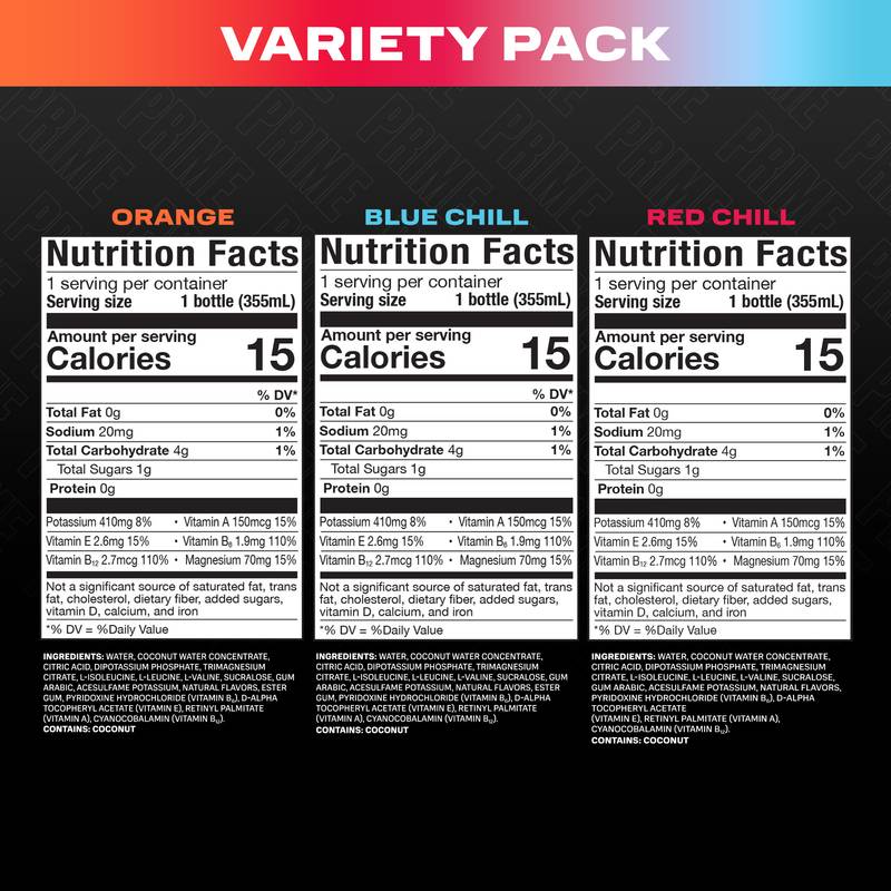 Prime Ice Hydration Chill Variety Pack 15pk 12oz Btl