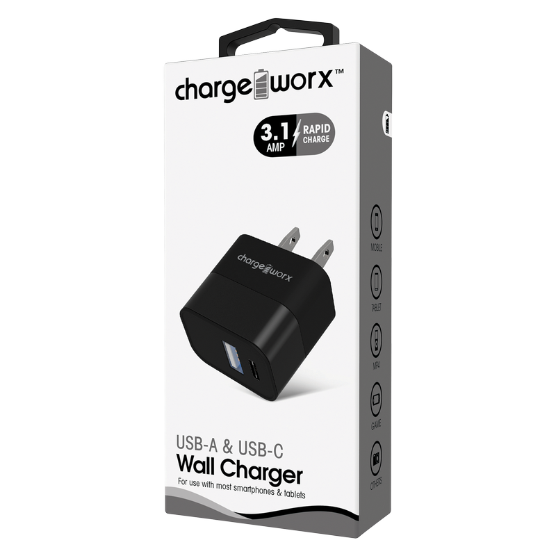 Chargeworx 2.4 USB C & USB Wall Charger Black