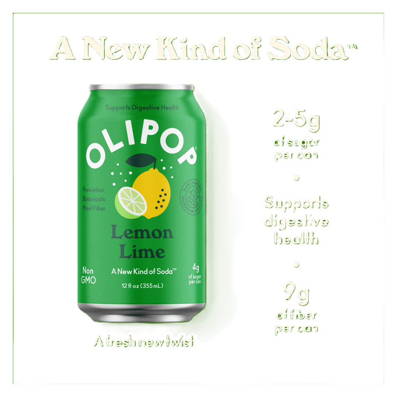 OLIPOP Prebiotic Soda, Lemon Lime, 12 Oz Can