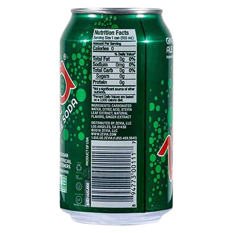 Zevia Zero Calorie Soda Ginger Ale 6pk 12oz Can