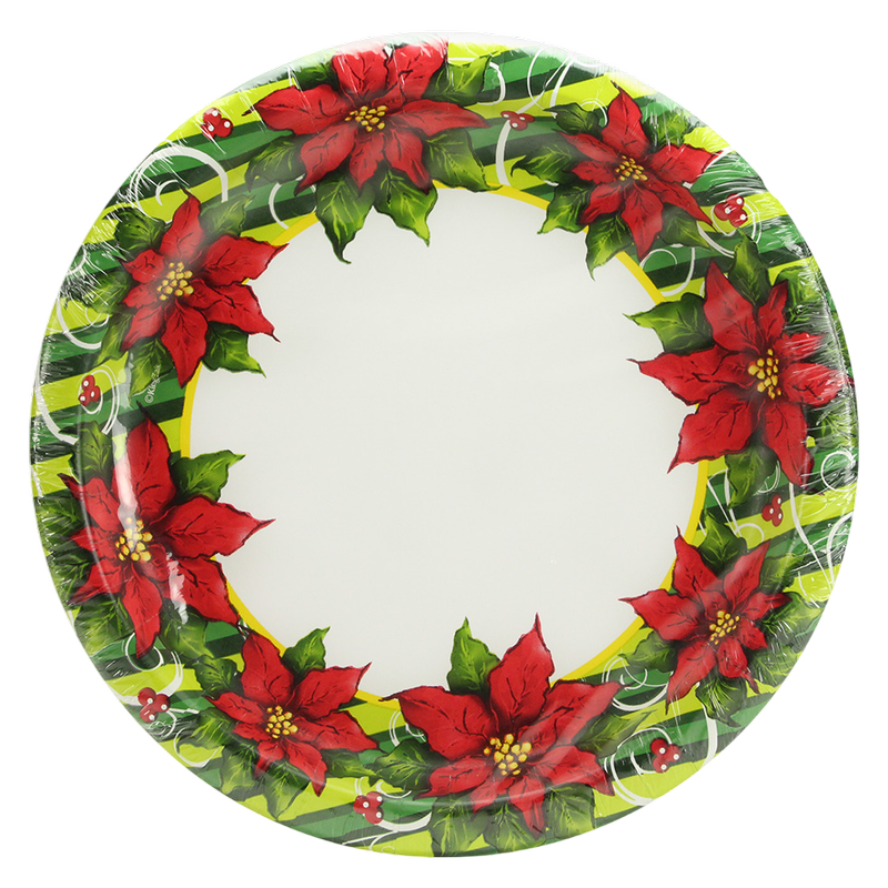 ​Poinsettia ​Wreath ​Dinner Paper Plates 18ct