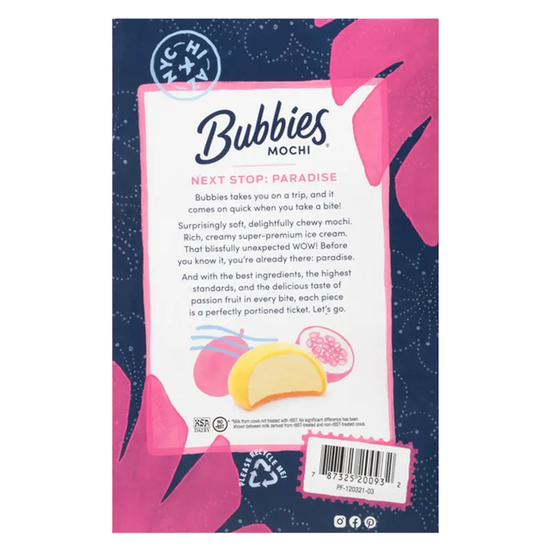 Bubbies Hawaii Passion Fruit Mochi Ice Cream Individually Wrapped, 6ct. 