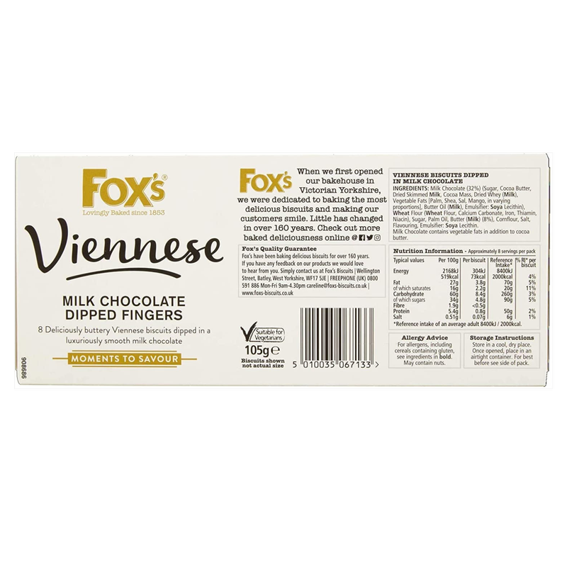 Fox's Viennese Milk Chocolate Dipped Biscuits, 105g
