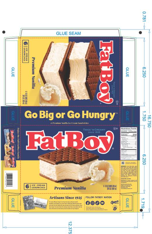 FatBoy Sandwich Vanilla Ice Cream Sandwich 6ct